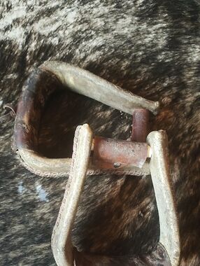 Vintage Leather and Metal Horse Stirrups - Brown and Aged Silver